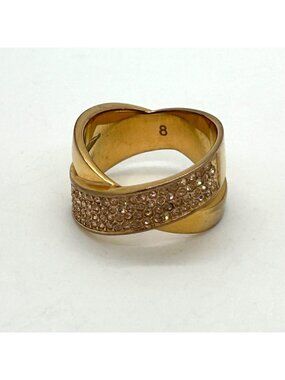 Michael Kors Brilliance Gold Tone Pavé Crystal Crisscross Statement  X Ring Sz 8